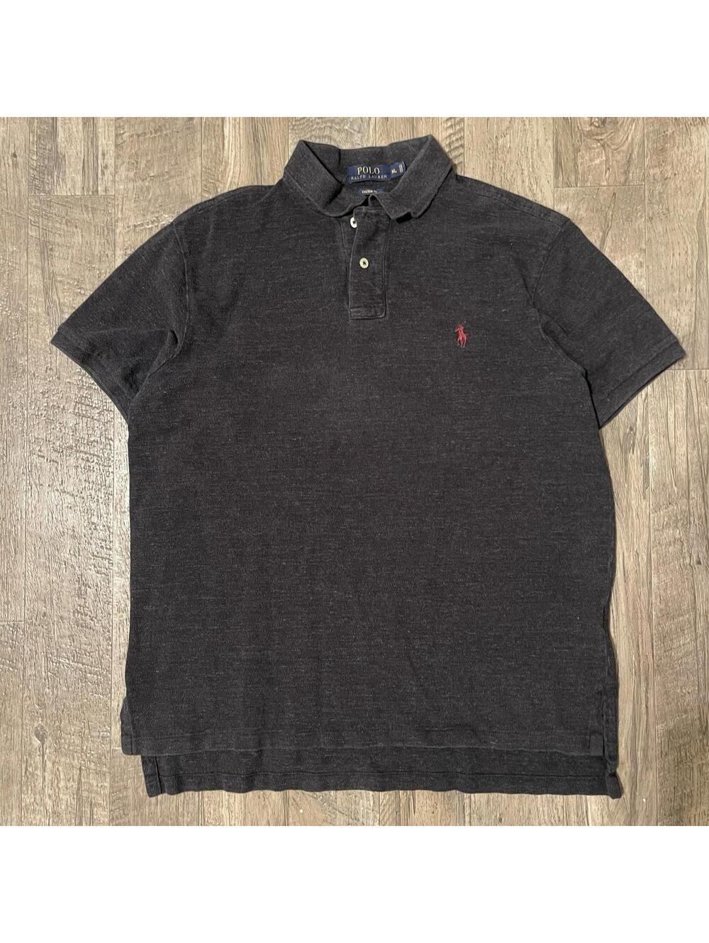 Polo Ralph Lauren Polo Shirt Gray Burgundy Pony 100% Cotton Heavyweight Mens XL